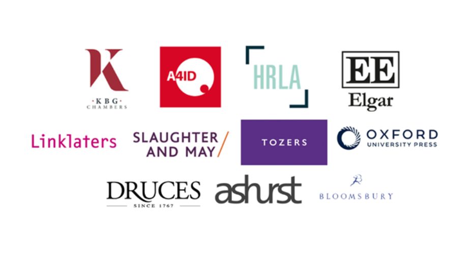 a group of logos from legal firms: KBG, Slaughter and May, Tozers, Elgar, OUP, Druces, Ashurst, Bloomsbury, A4ID, HRLA